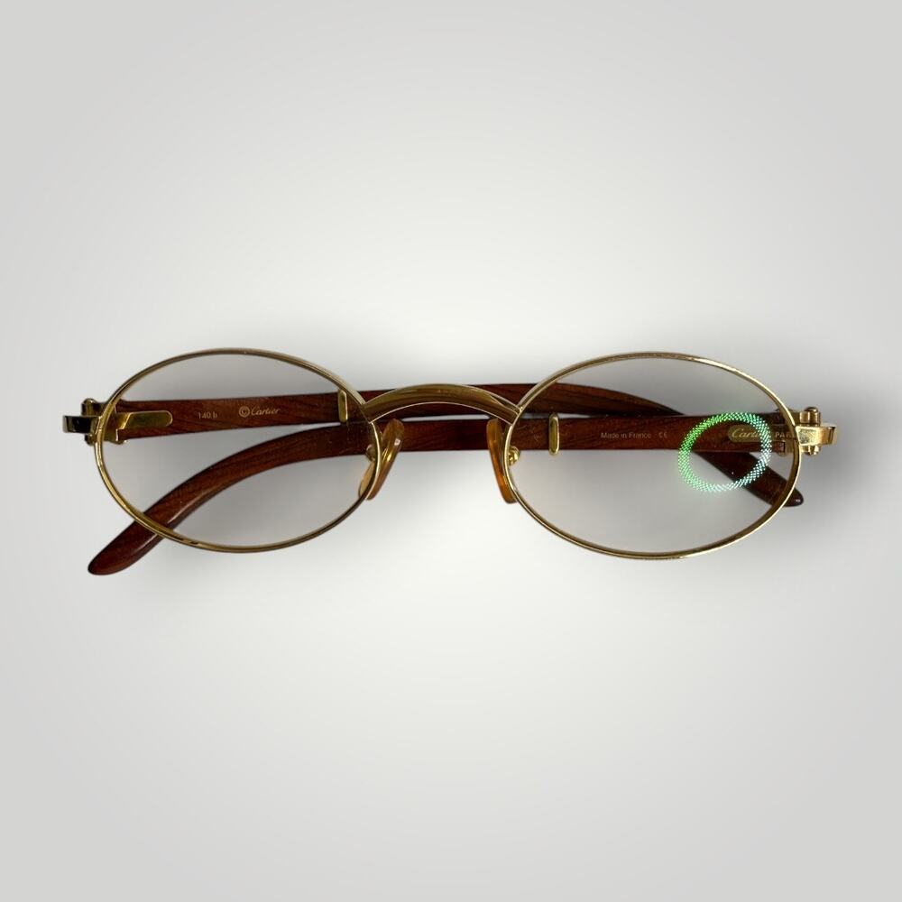 Rare Vintage Cartier Paris 140b Decor Bubinga Wood Gold Oval Glasses Frames